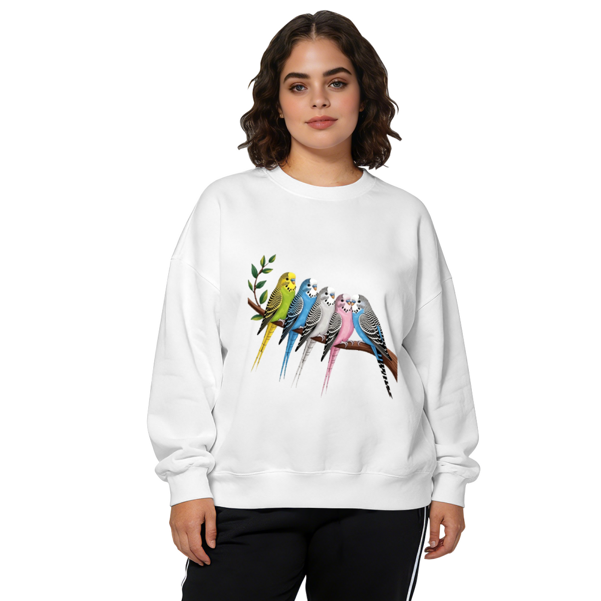Colorful Budgie Parrot Bird Art Casual Crewneck Sweatshirt