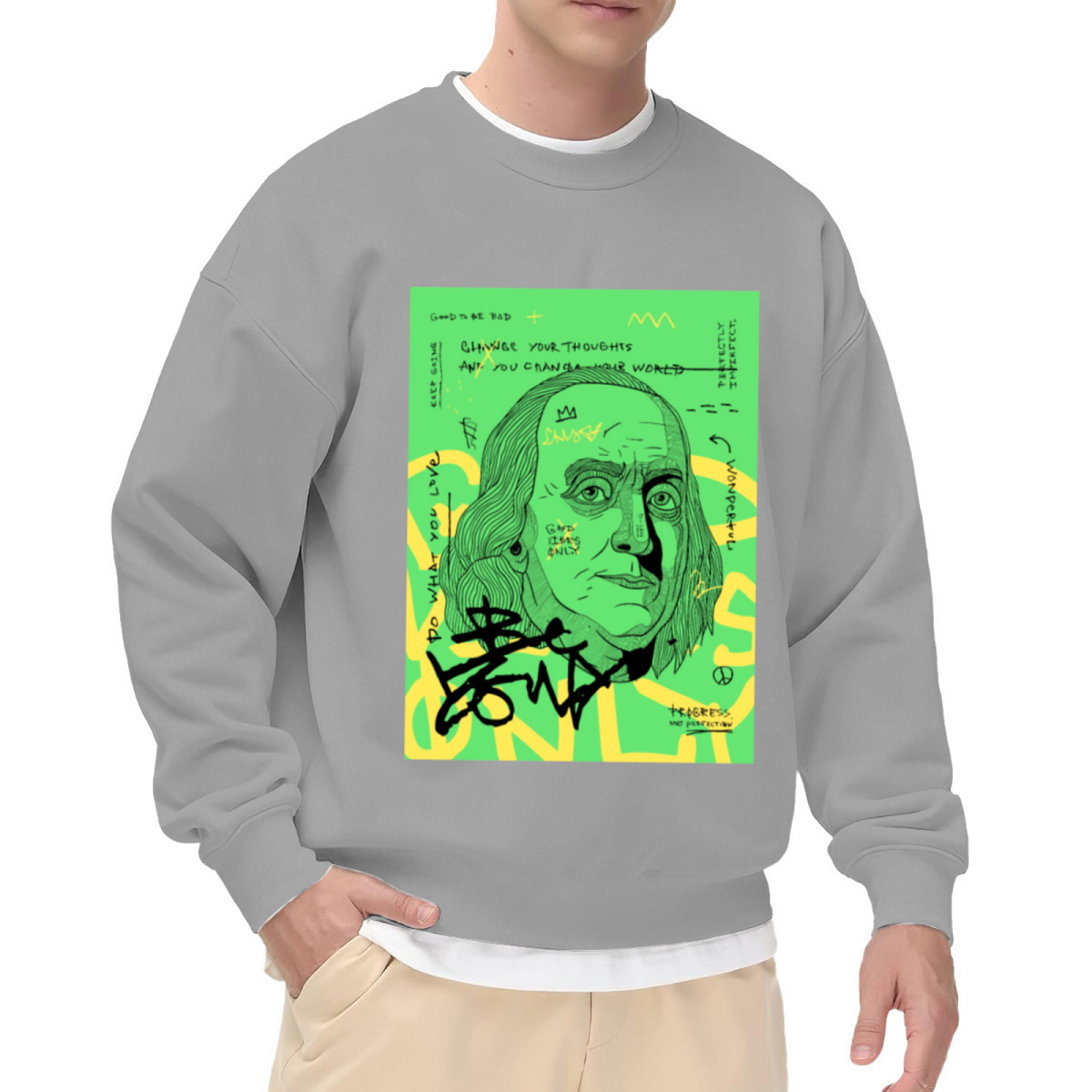 Benjamin Franklin Street Graffiti Art Trendy Crewneck Sweatshirt