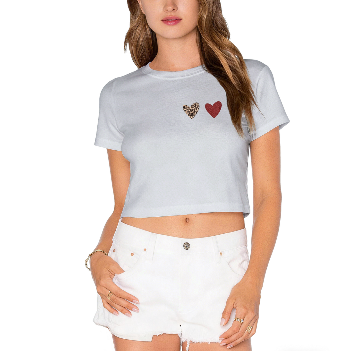 Leopard & Red Mini Hearts Minimal Black Crop Tee