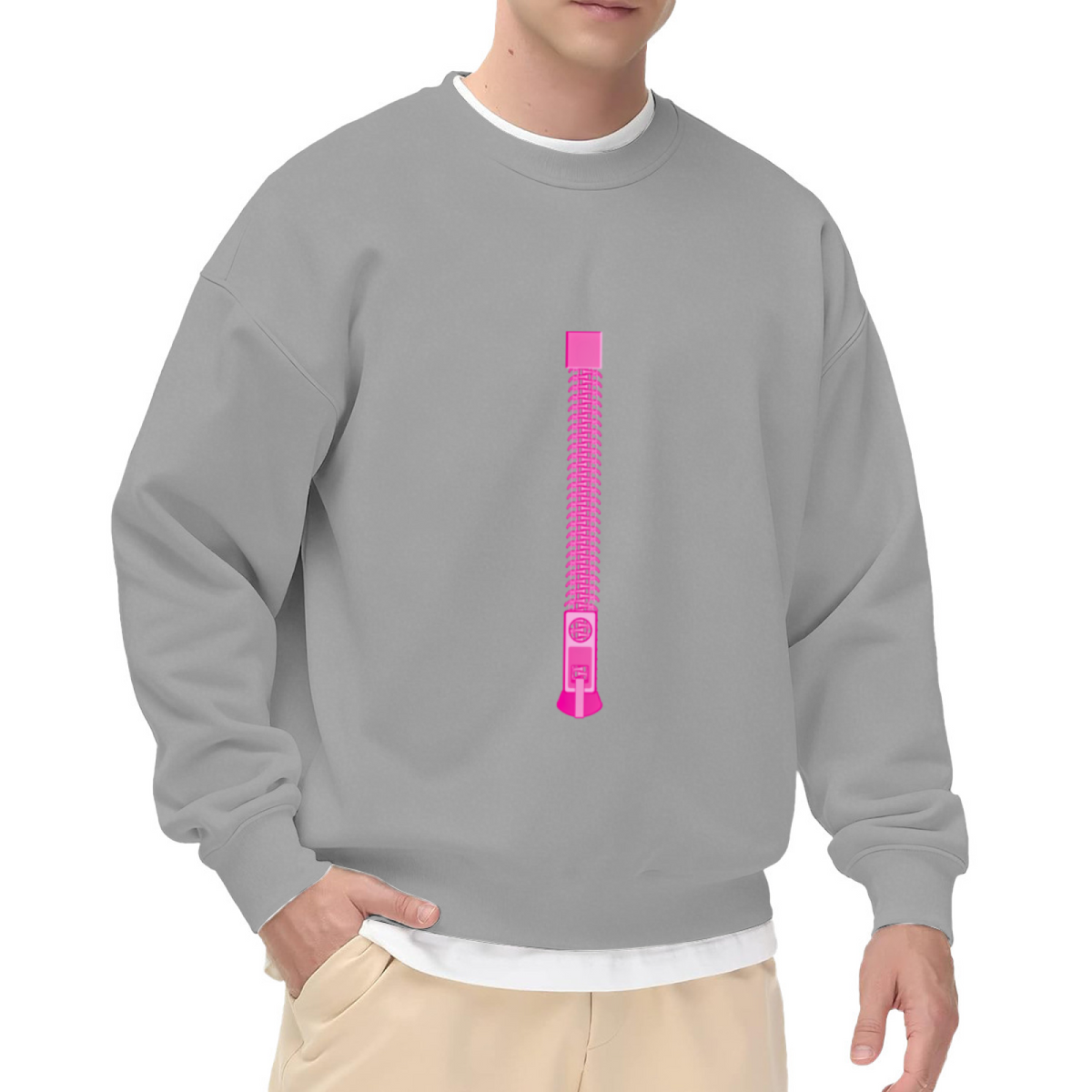 Fun Fake Pink Zipper Optical Illusion Novelty Crew Neck Sweatshirt