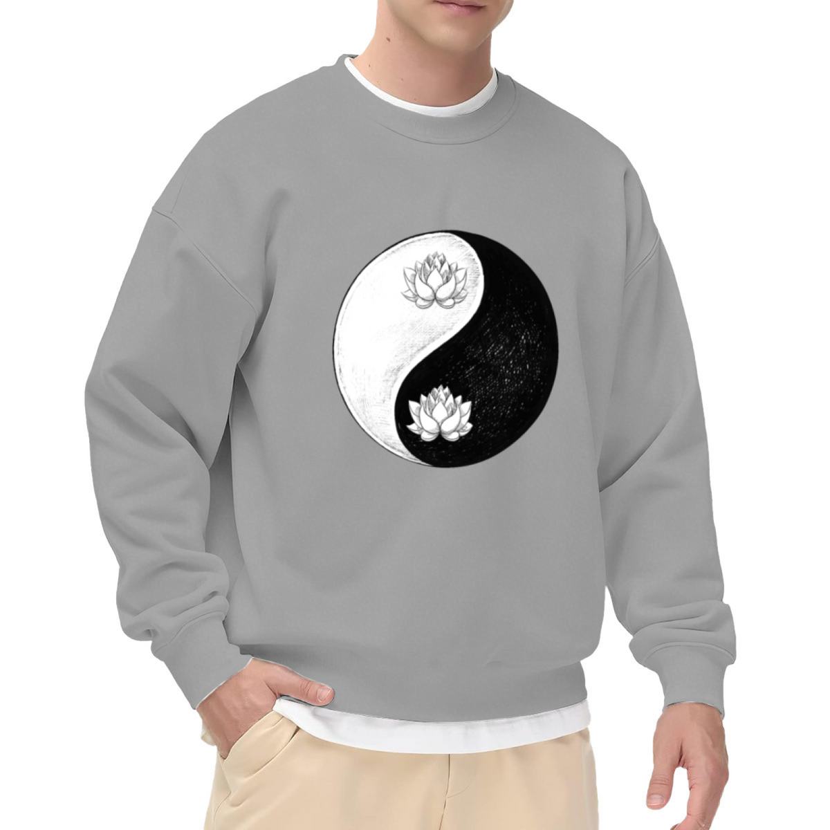 Yin?Yang Lotus Symbol Spiritual Boho Zen Crewneck Sweatshirt