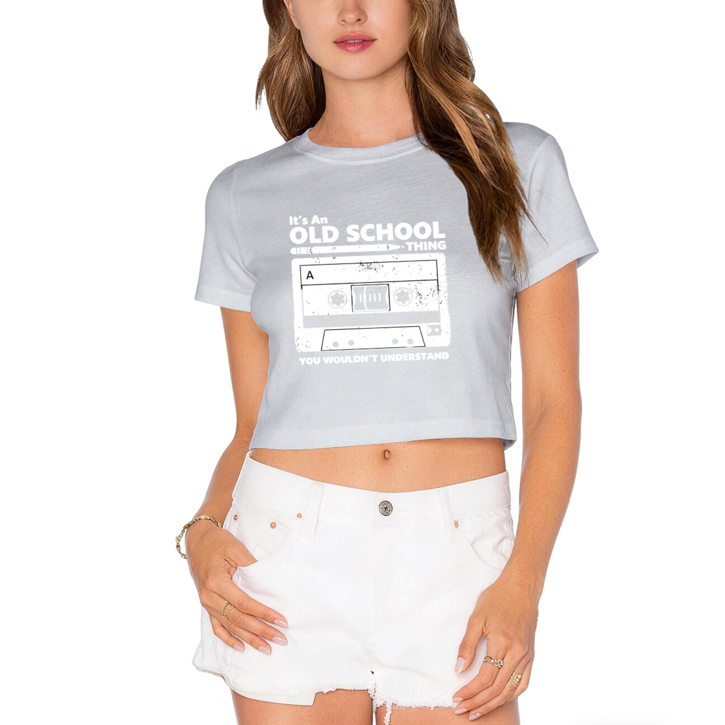 Retro Cassette It¡¯s An Old School Thing Pink Crop Top ¨C 90s Nostalgia Music Tee
