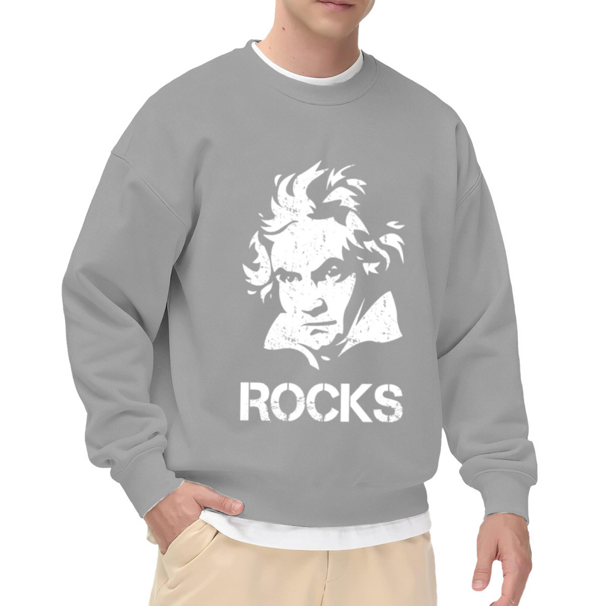 Beethoven Rocks Vintage Composer Portrait Crewneck Sweatshirt