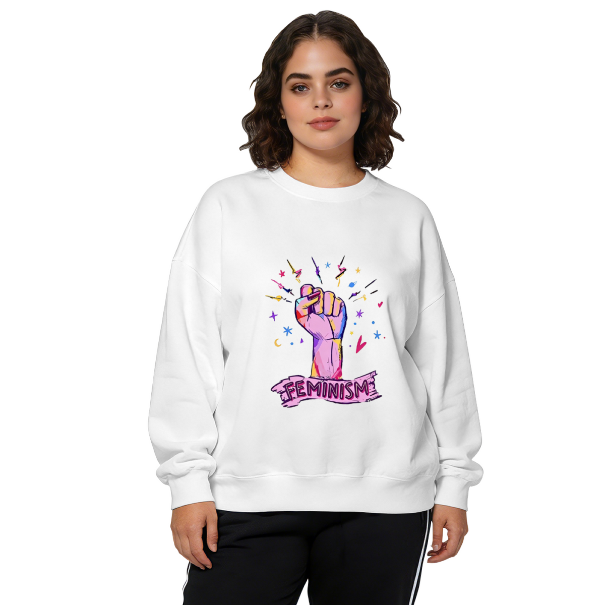 Bold Feminism Raised Fist Art Statement Crewneck Sweatshirt