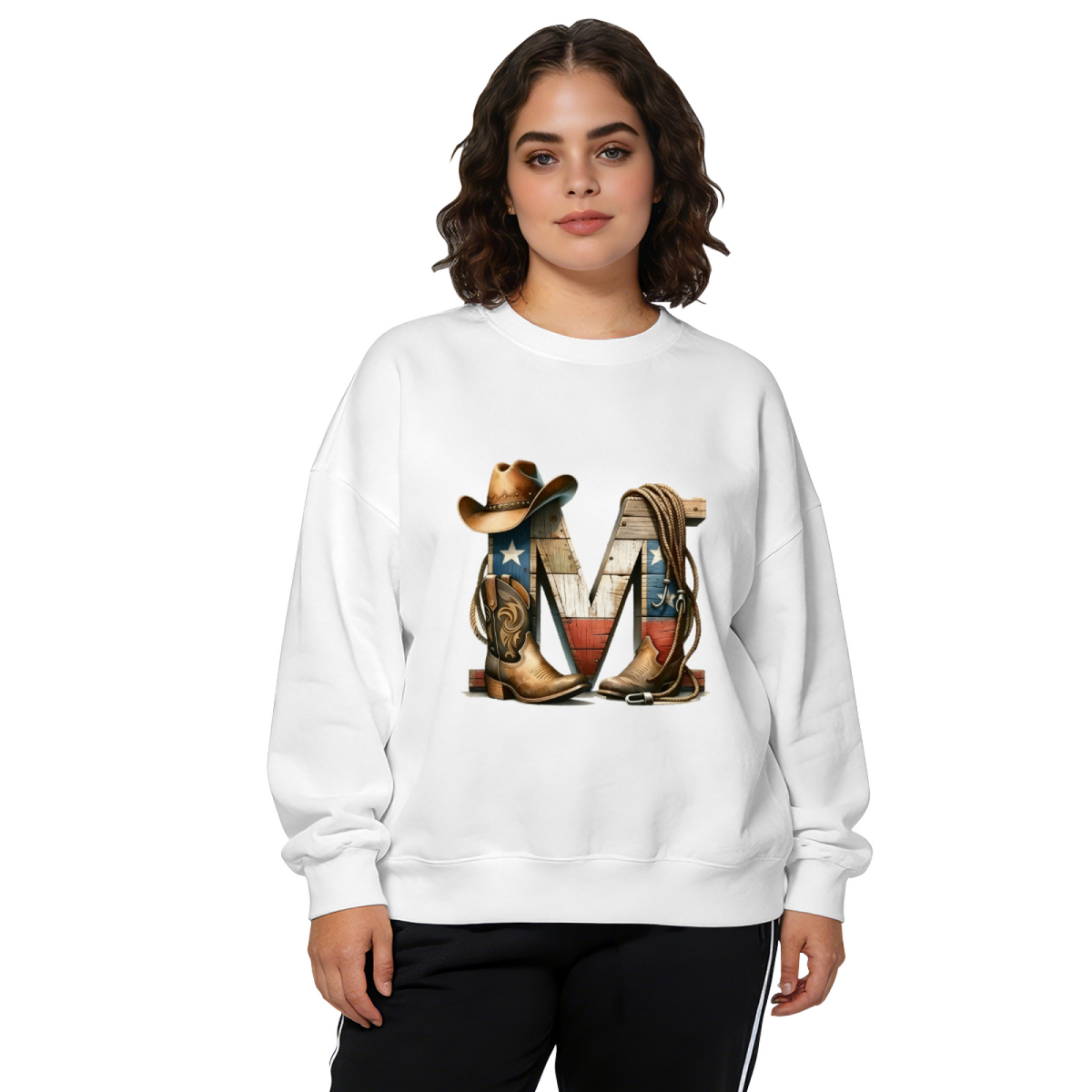 Western Texas Cowboy Letter M Crewneck Sweatshirt
