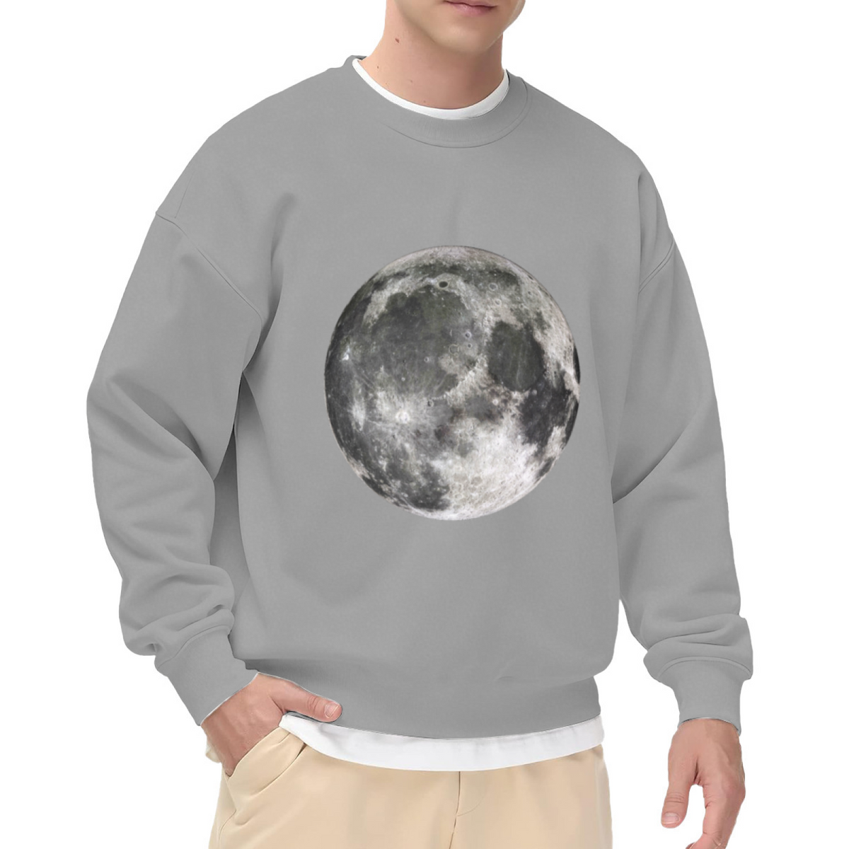 Realistic Full Moon Space Celestial Graphic Crewneck Sweatshirt