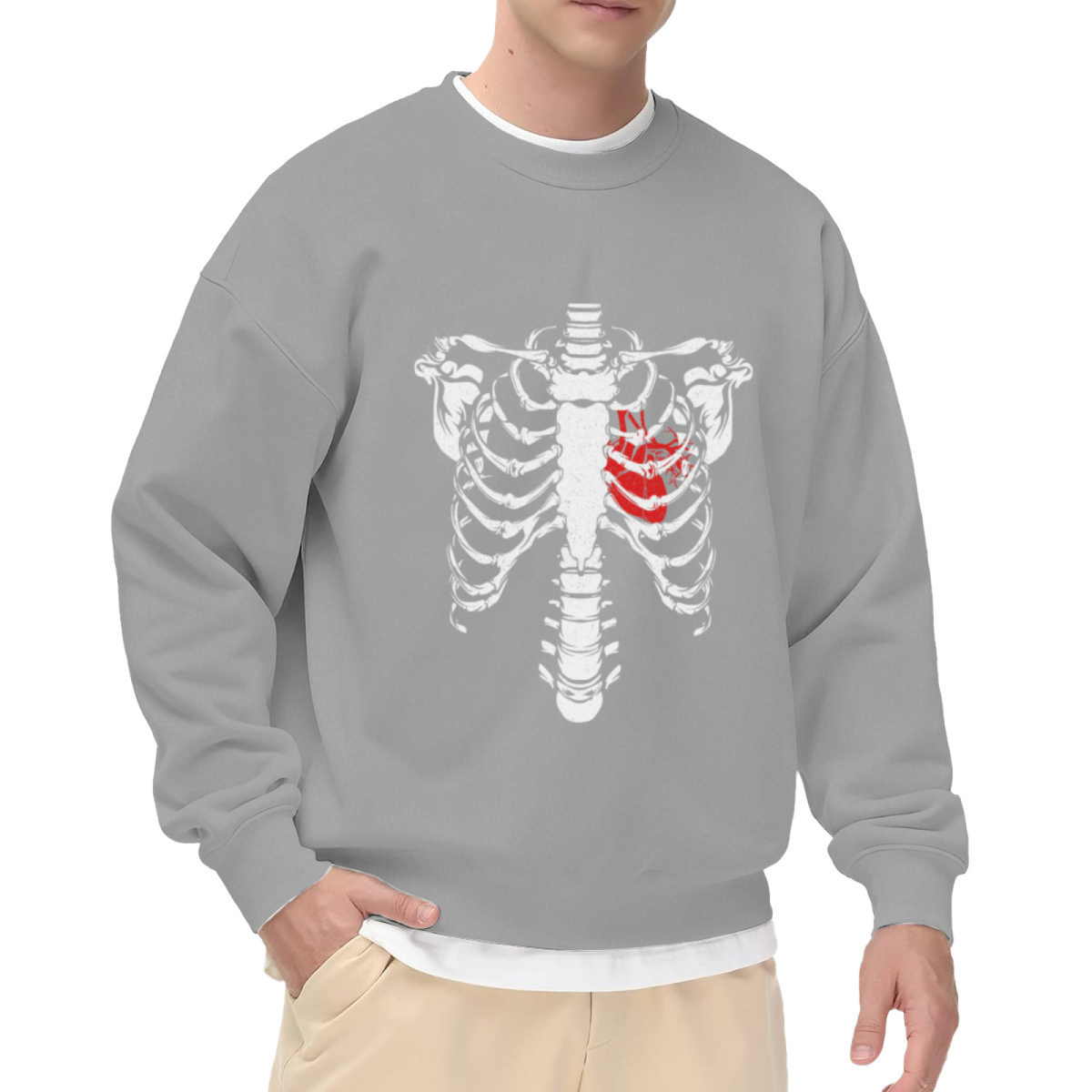 Skeleton Ribcage With Red Anatomical Heart Gothic Art Crewneck Sweatshirt