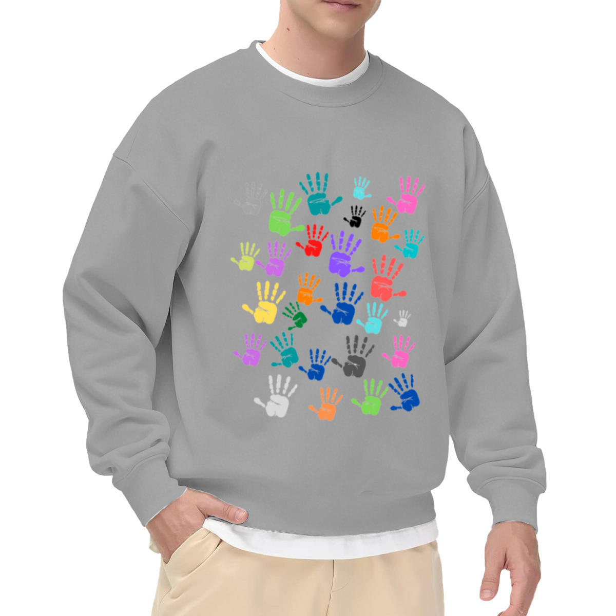 Colorful Multicolor Handprints Diversity Art Crewneck Sweatshirt