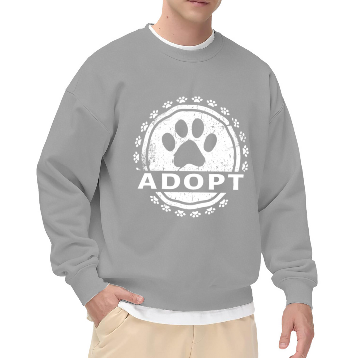 Adopt Pet Paw Print Animal Rescue Lover Crewneck Sweatshirt