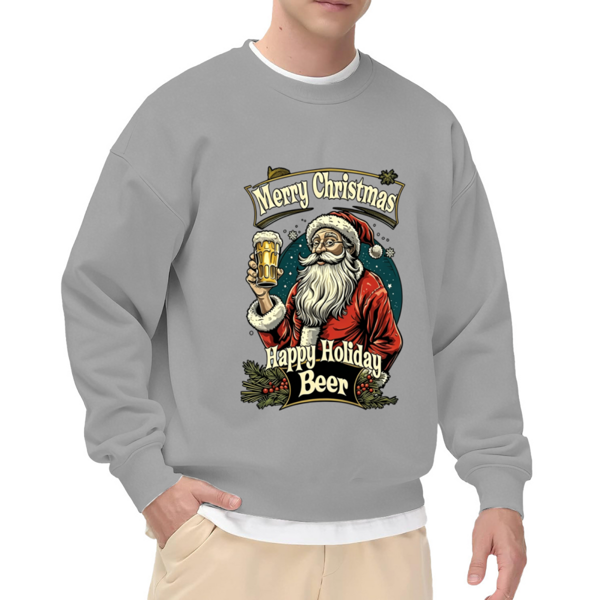 Beer Lover Santa Merry Christmas Retro Crewneck Sweatshirt
