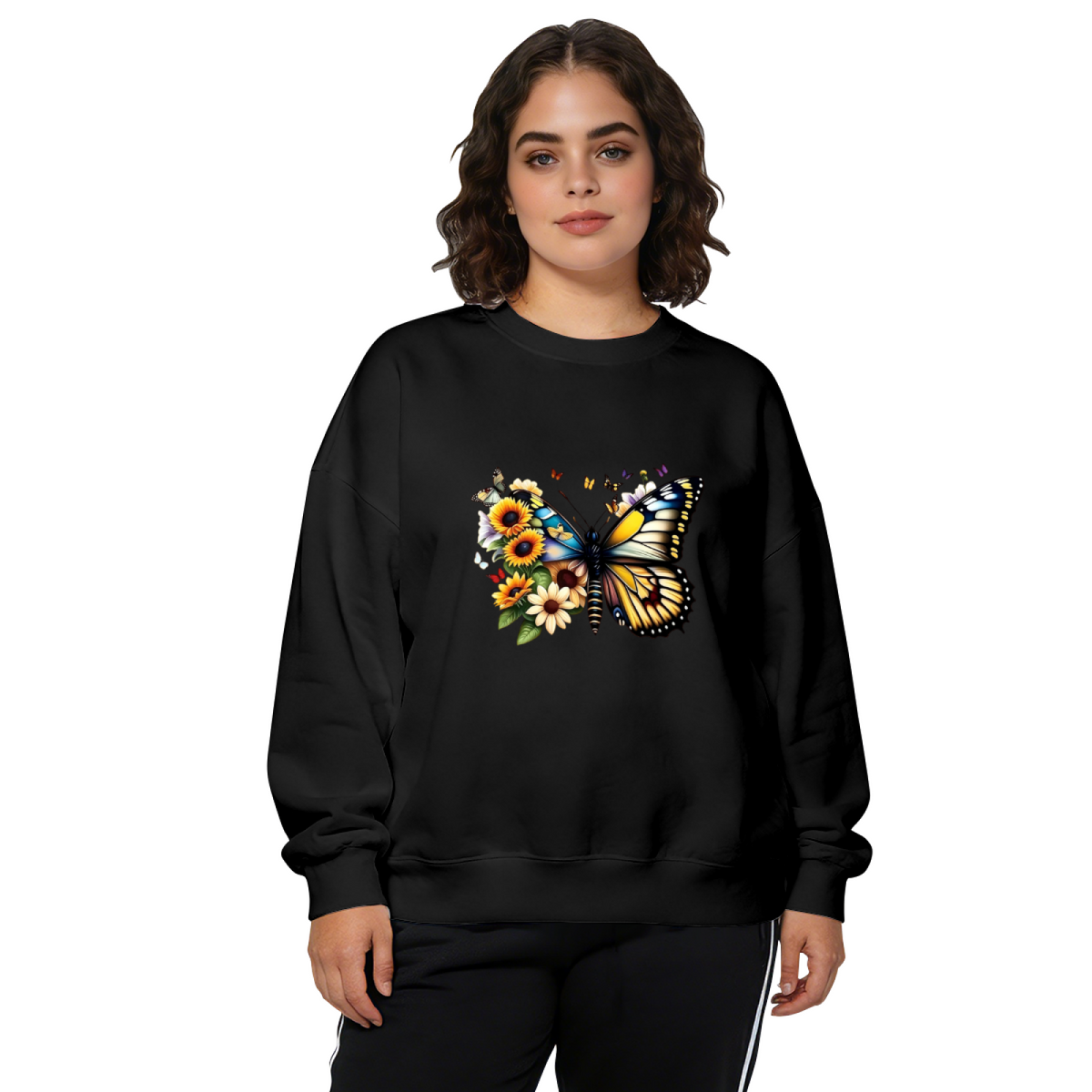 Vivid Butterfly Sunflower Floral Crewneck Sweatshirt