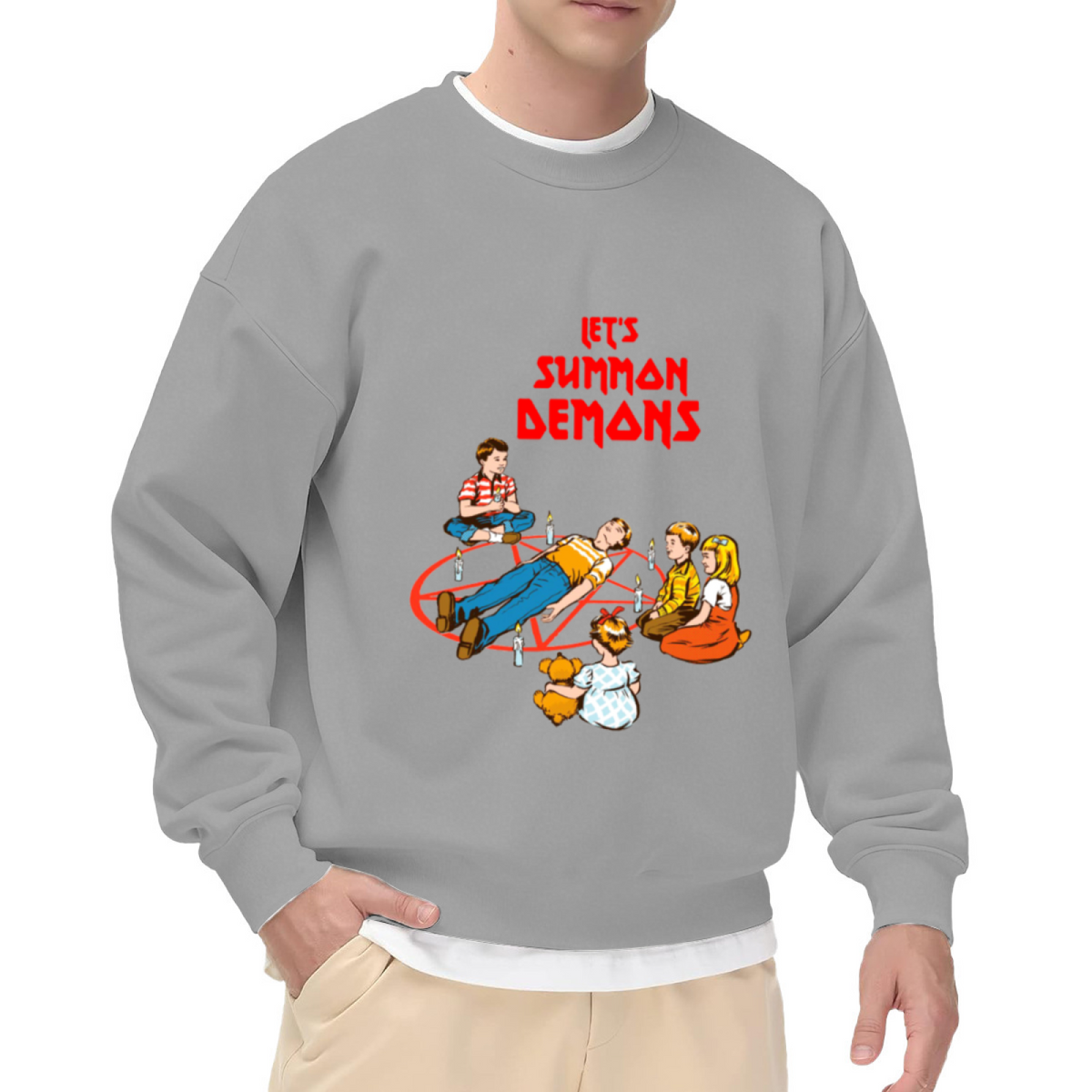 Let¡¯s Summon Demons Retro Dark Humor Kids Art Crewneck Sweatshirt