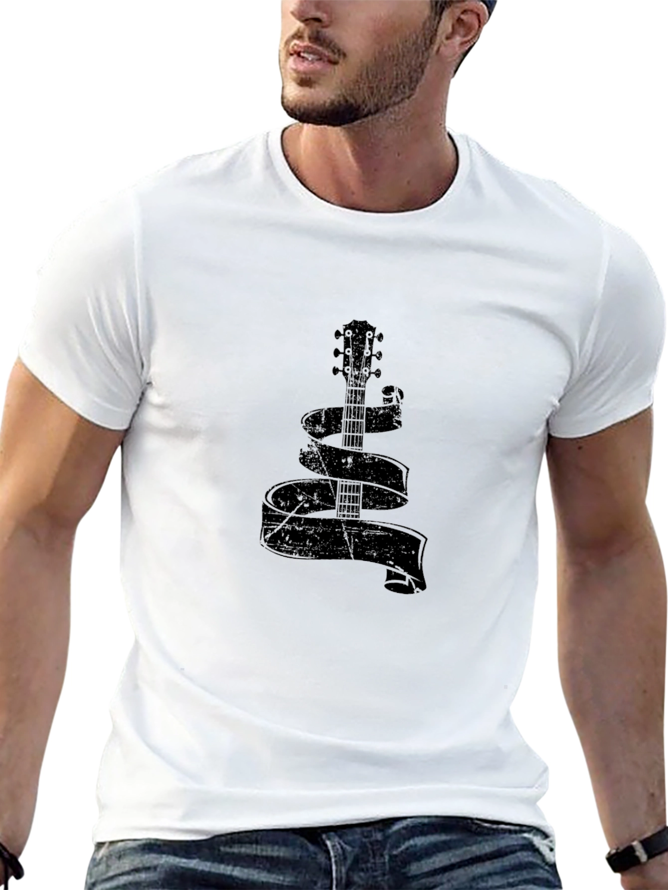 Guitar Ribbon Graphic T-Shirt - Casual Comfort