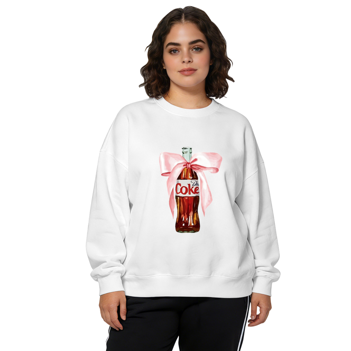 Retro Coke Bottle With Pink Bow Cute Crewneck Sweatshirt