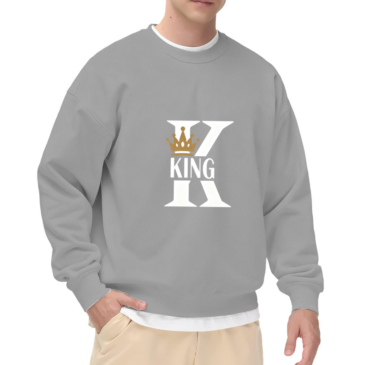 Crown King Letter Graphic Crewneck Sweatshirt