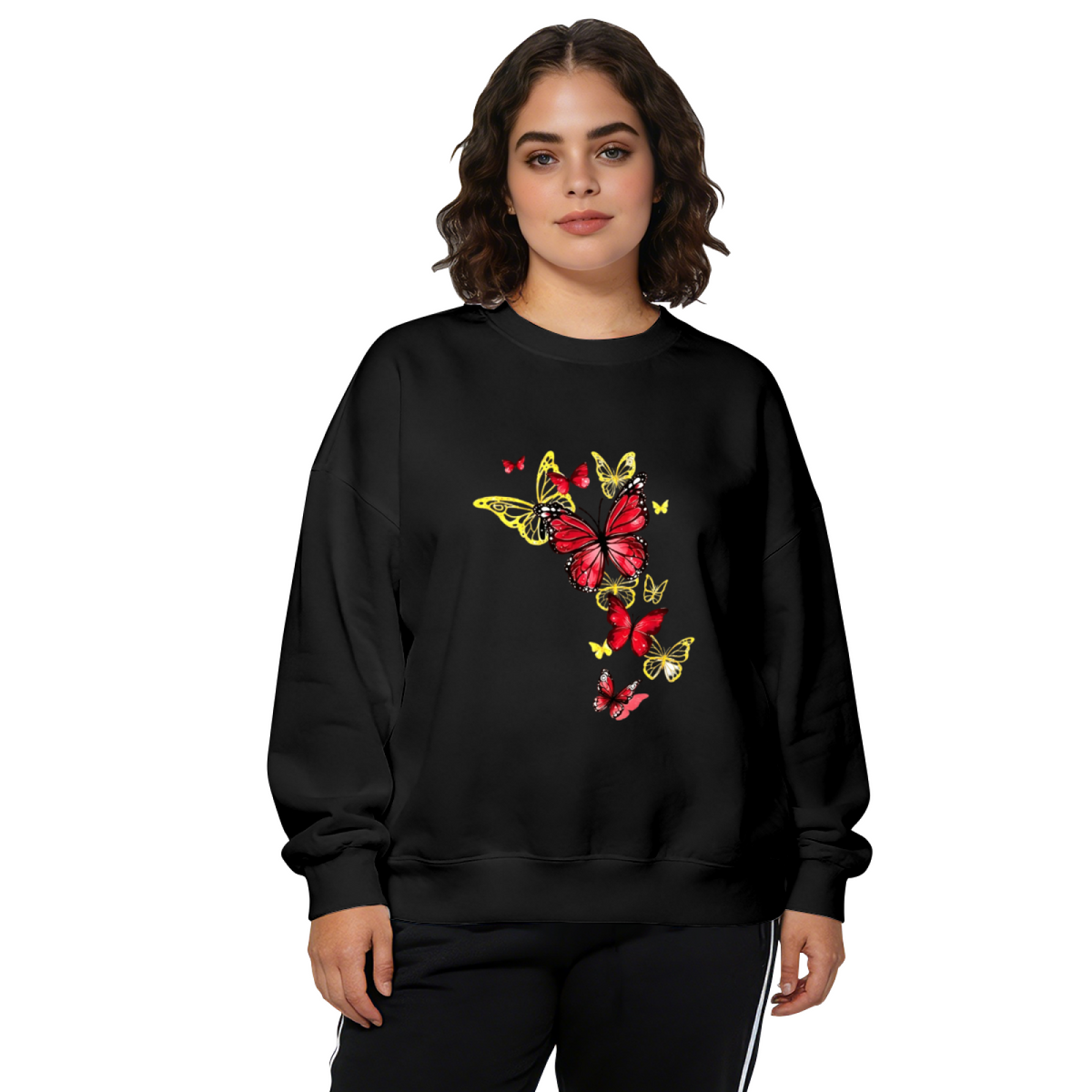 Vibrant Red And Golden Butterfly Art Graphic Crewneck Sweatshirt