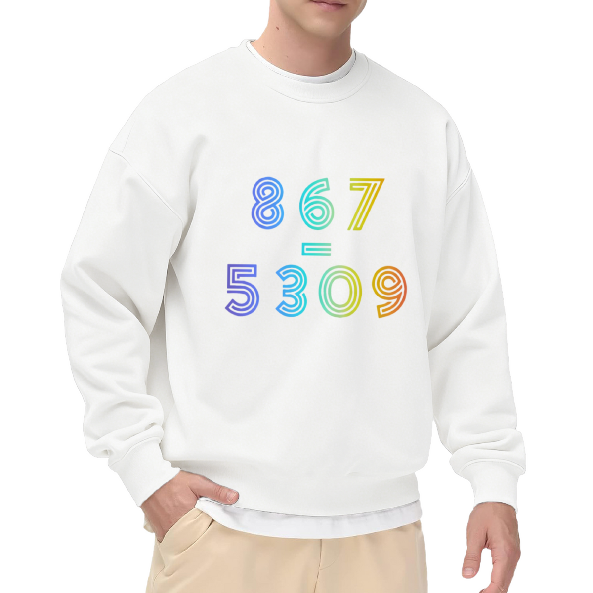 Retro 80s Pop Culture 867?5309 Rainbow Number Graphic Crew Neck Sweatshirt