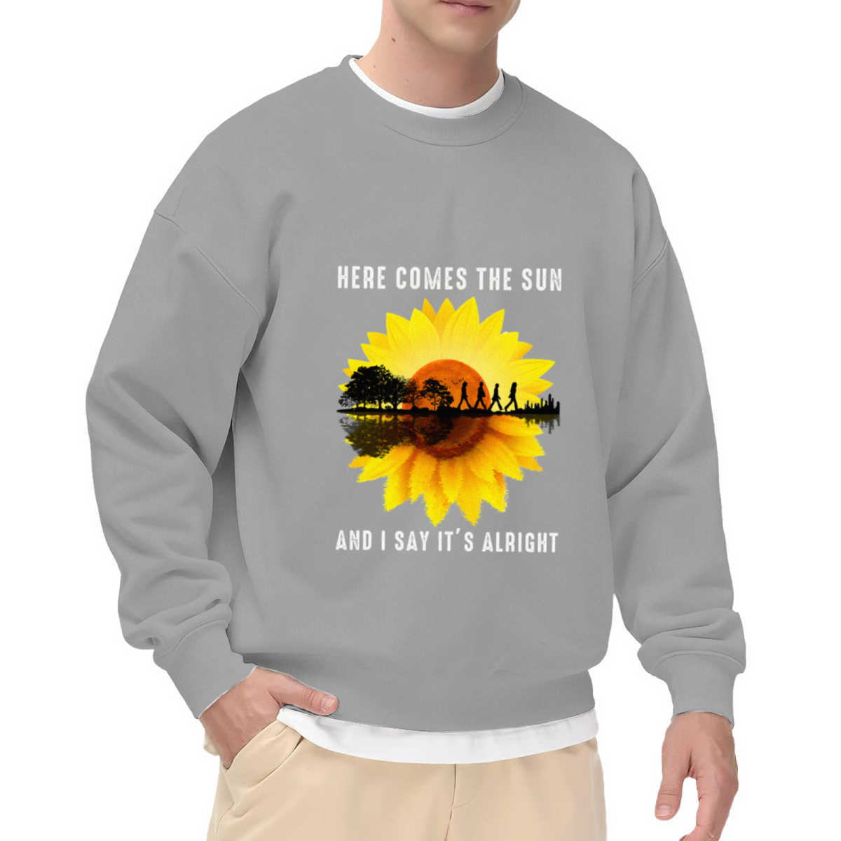 Here Comes The Sun Sunflower Beatles Music Fan Crew Neck Sweatshirt