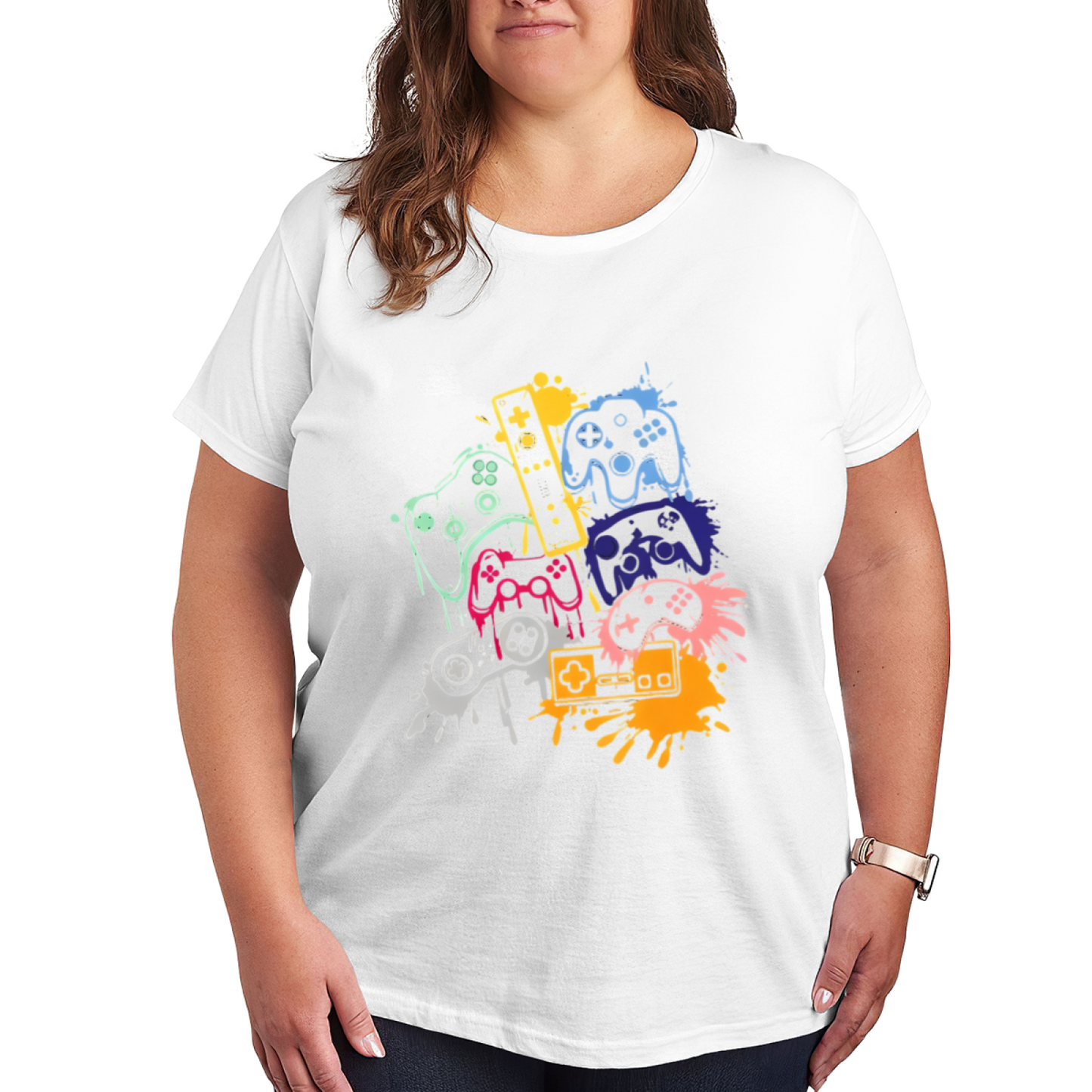 Color Splash Retro Game Controllers Gamer Tee