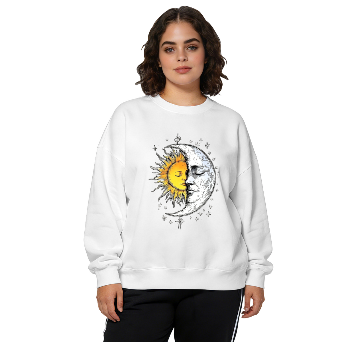 Mystical Sun And Moon Face Art Crewneck Sweatshirt