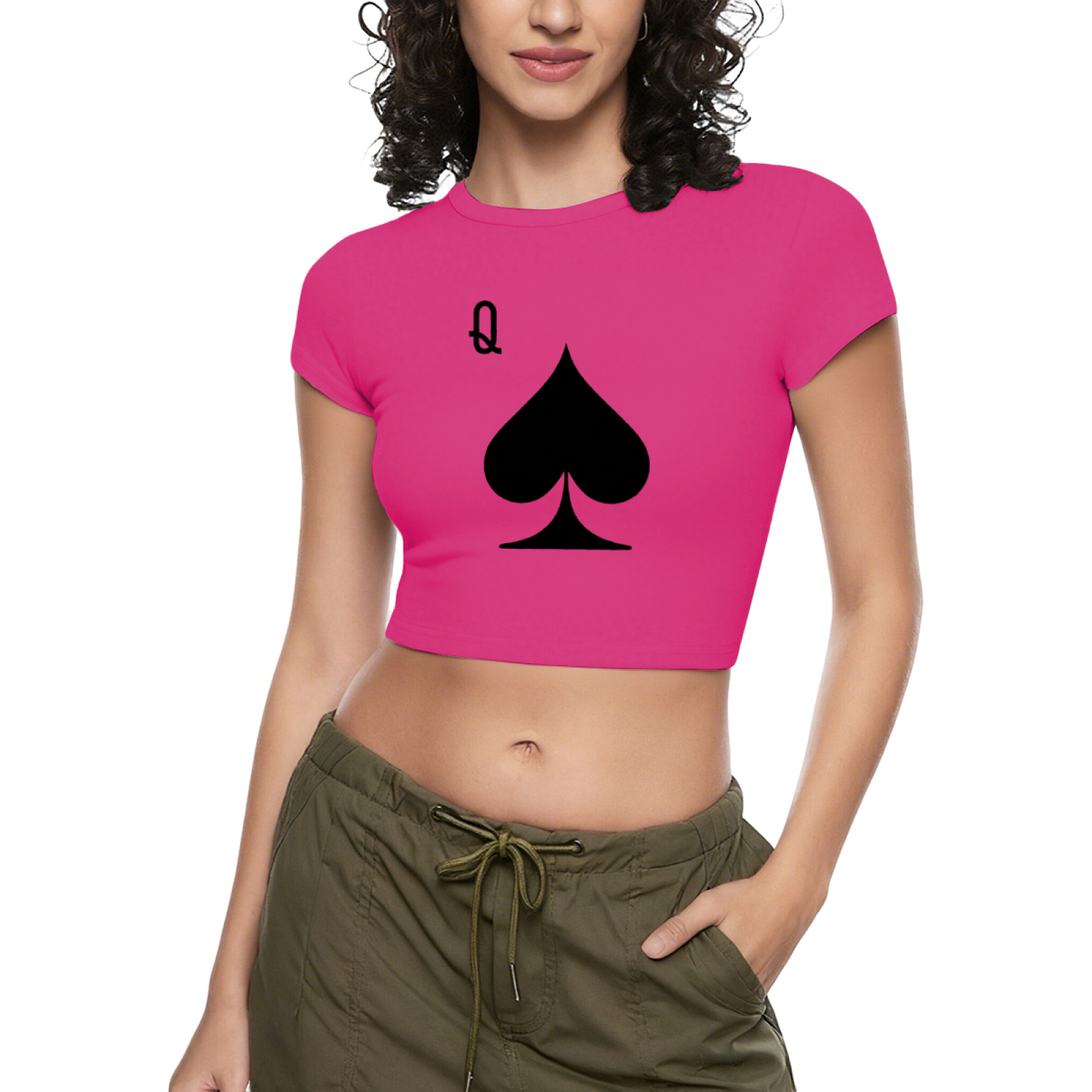Edgy Black Spade Queen Q Red Y2K Fitted Crop Top