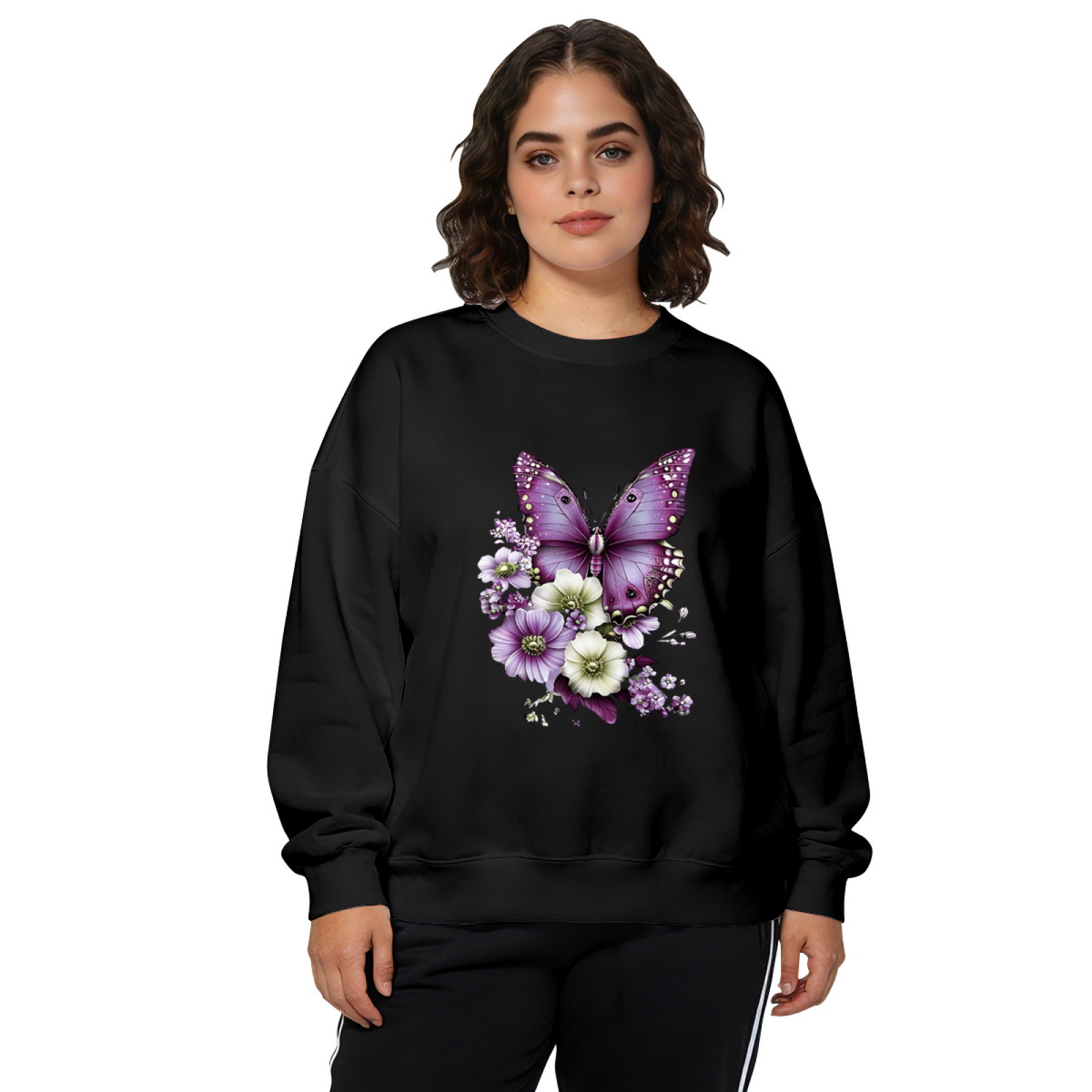 Soft Purple Butterfly Wildflower Vintage Crewneck Sweatshirt