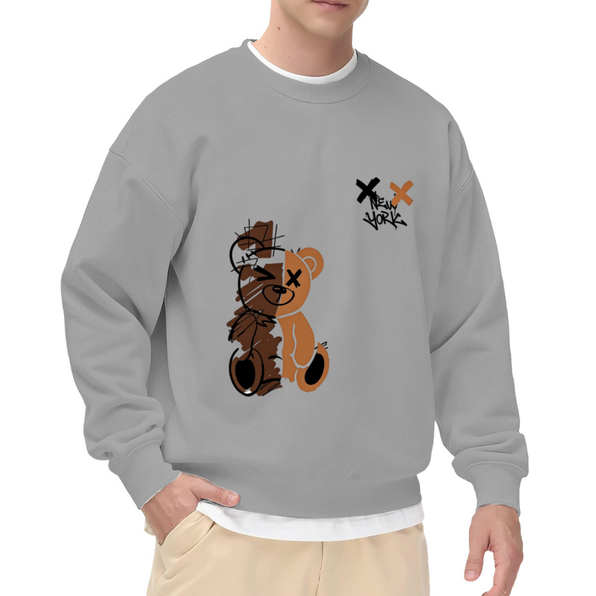 Split X?Eye Teddy Bear New York Streetwear Crewneck Sweatshirt