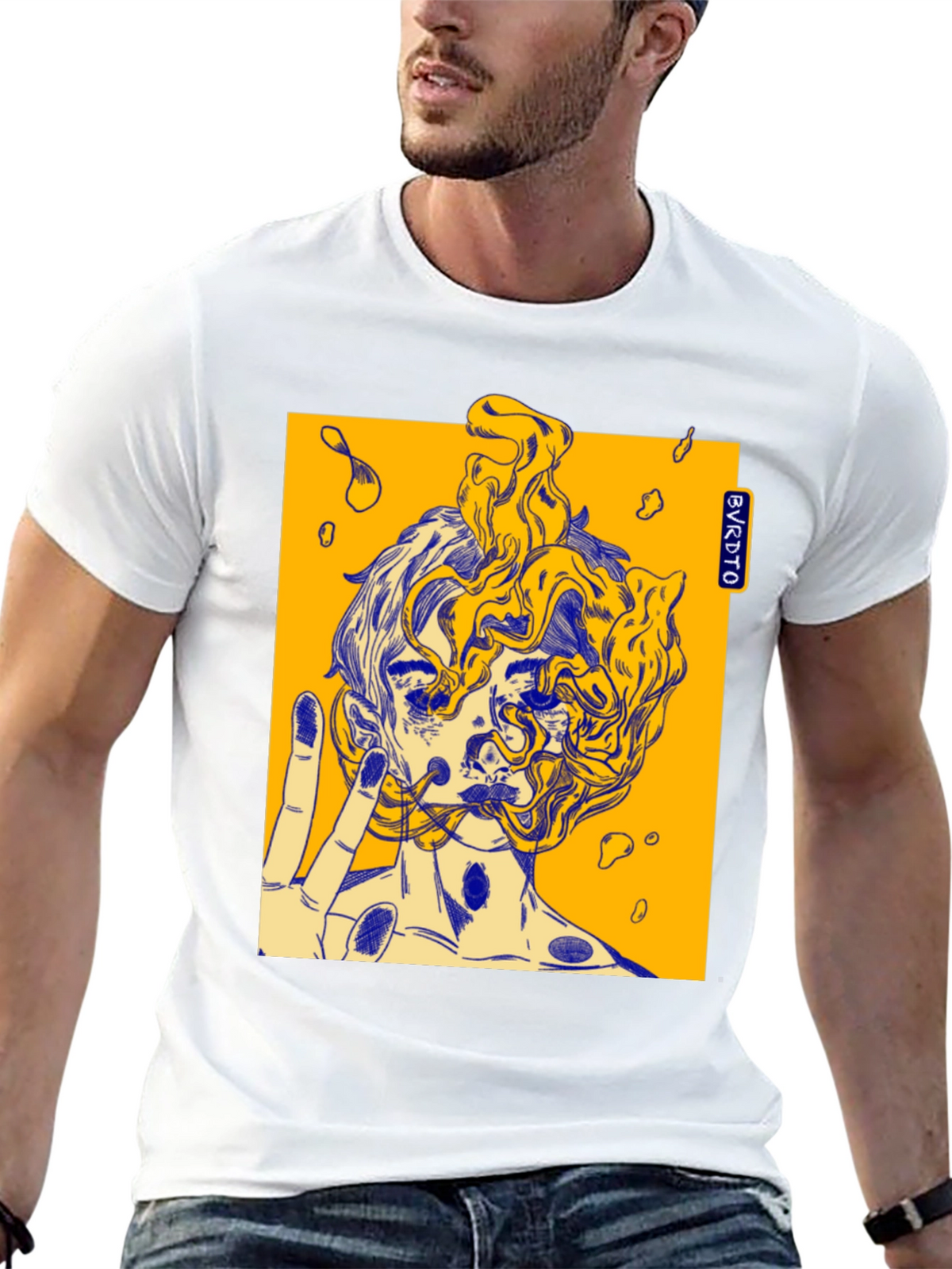 Abstract Graphic Print Black Cotton Tee