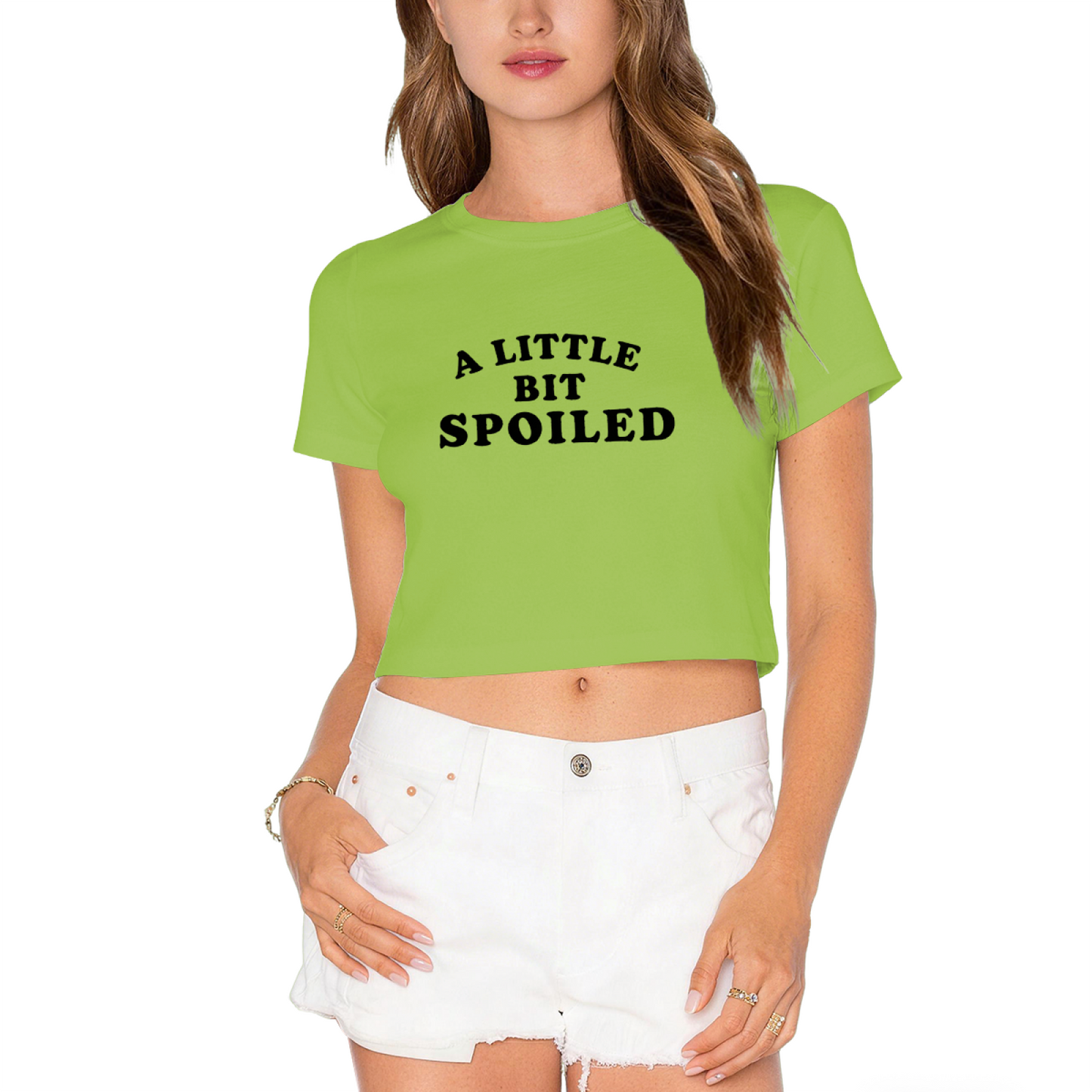 Vintage Gray Crop Top Featuring A Little Bit Spoiled Curved Text