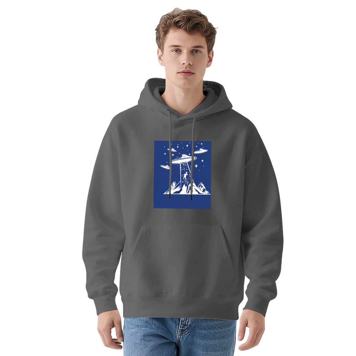Mysterious UFO Mountain Alien Abduction Graphic Hoodie