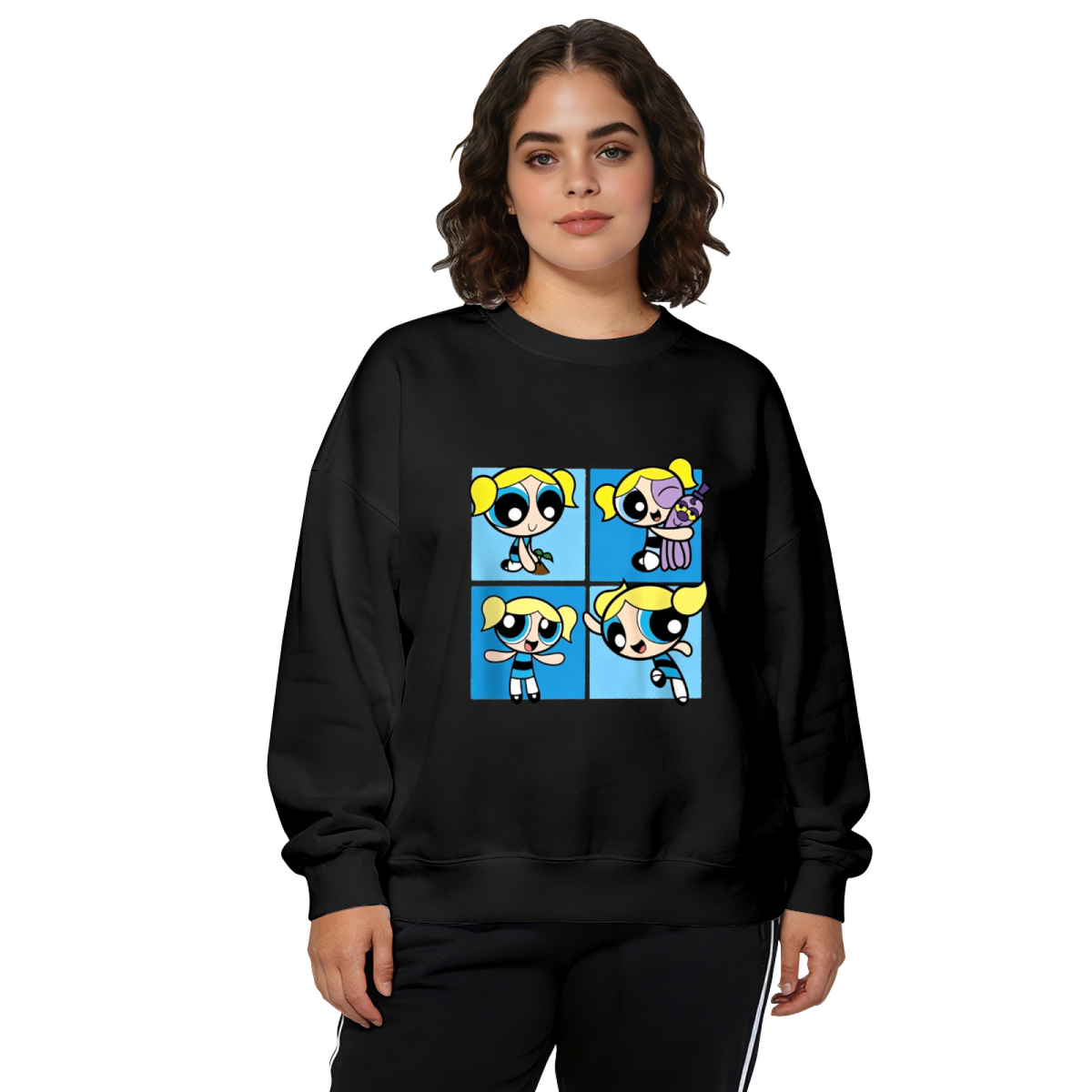 Bubbles Four?Panel Cartoon Character Crewneck Sweatshirt