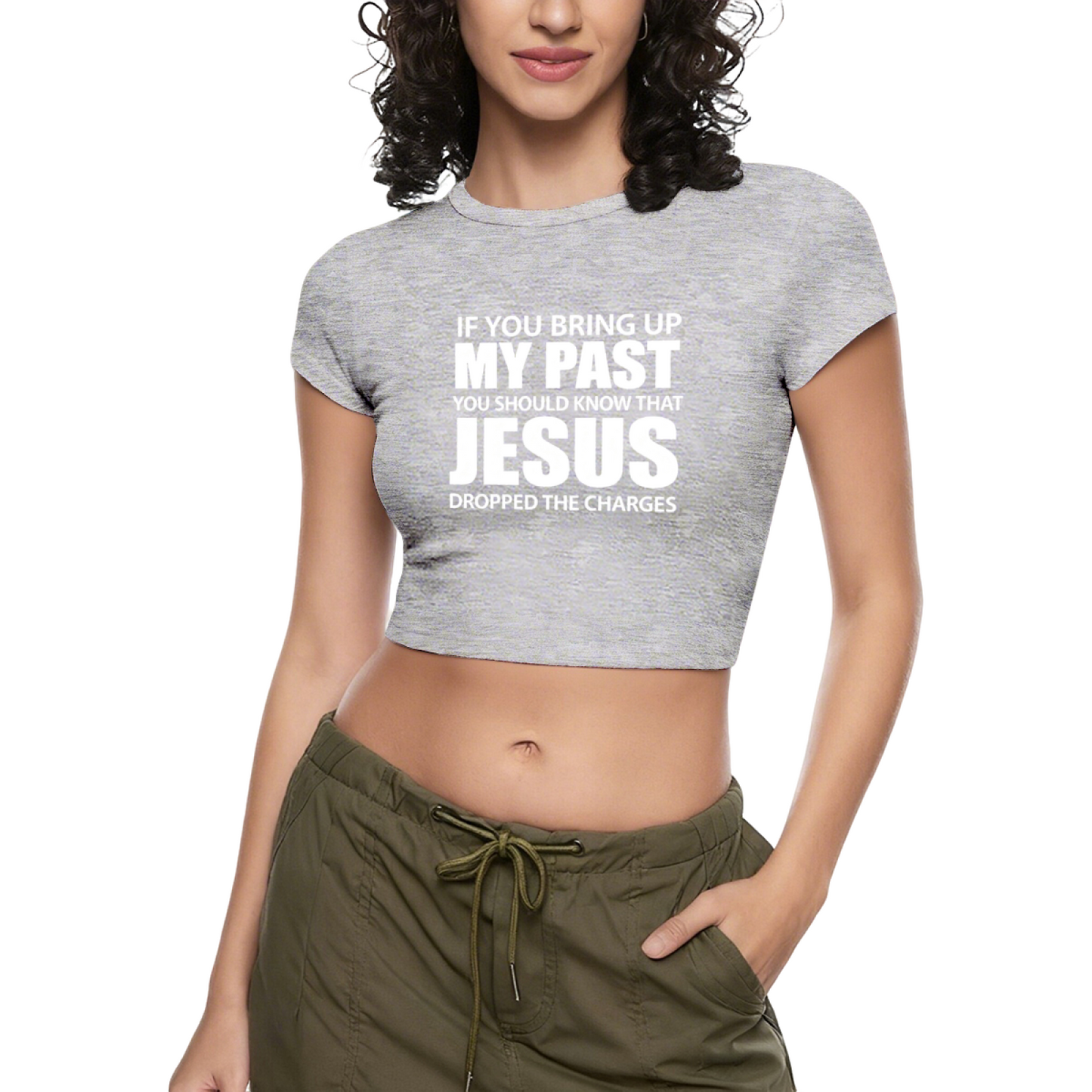 Jesus Dropped The Charges Faith Statement Hot Pink Crop Top