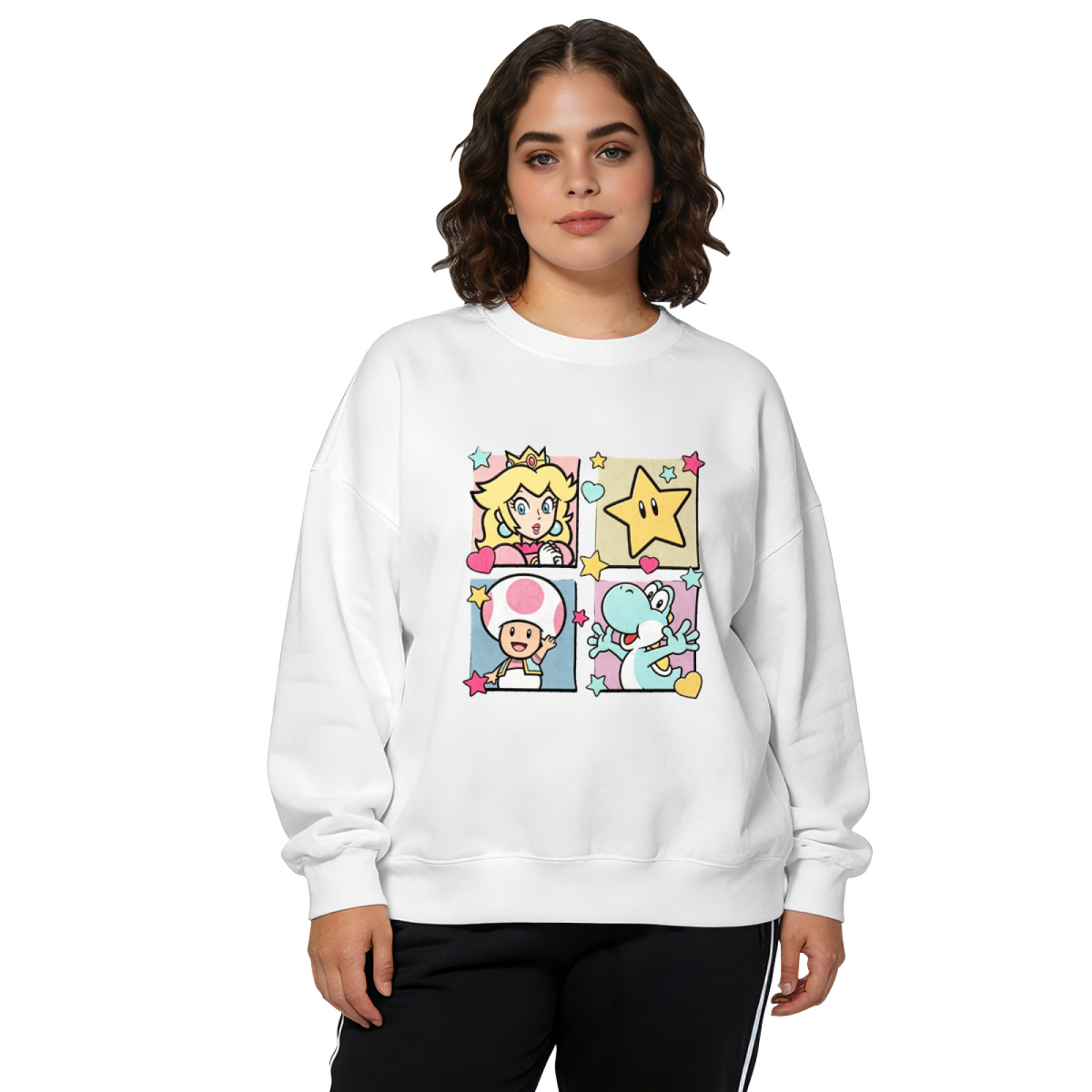 Retro Game Character Quad Art Panel Crewneck Sweatshirt