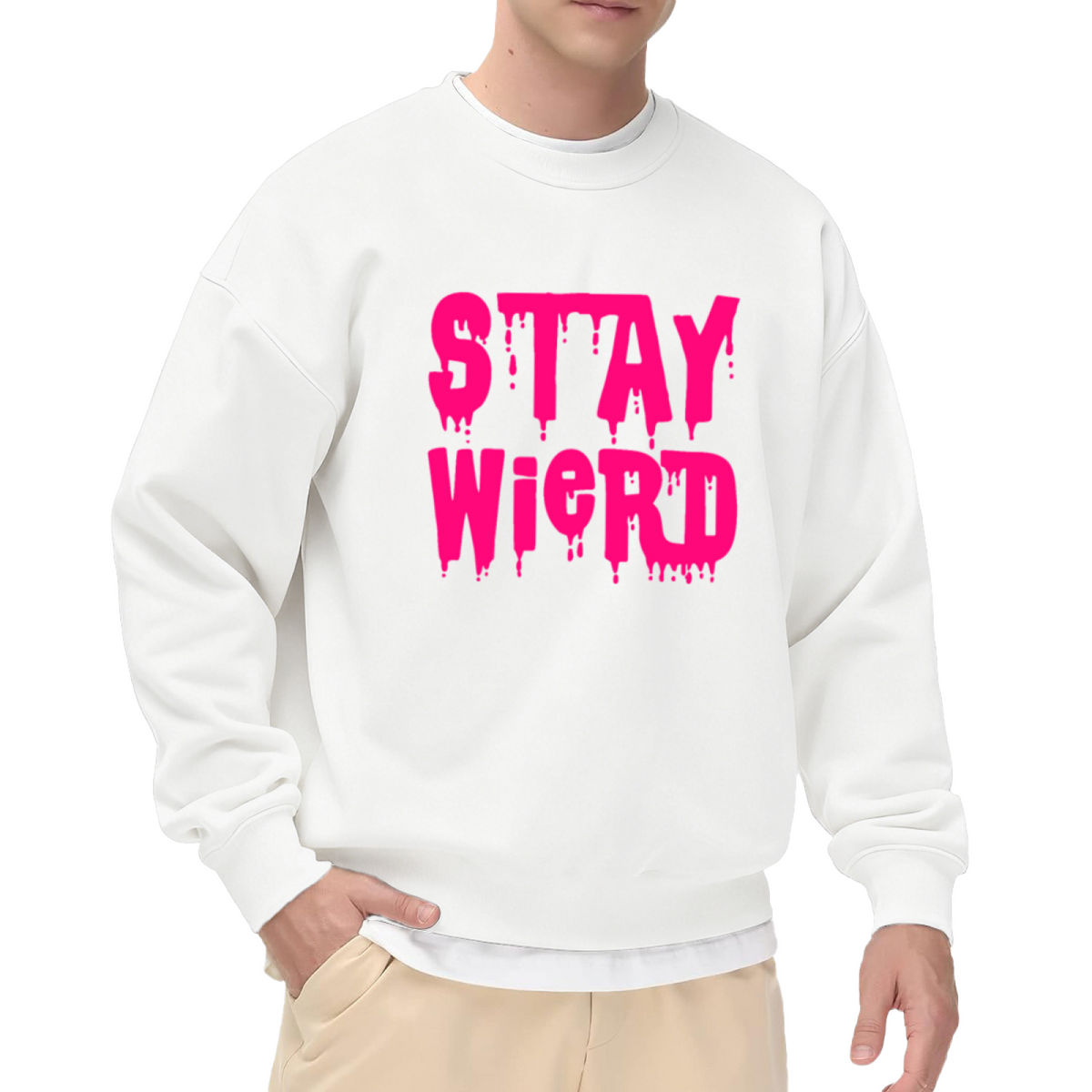 Stay Wierd Bright Neon Drip Style Crewneck Sweatshirt