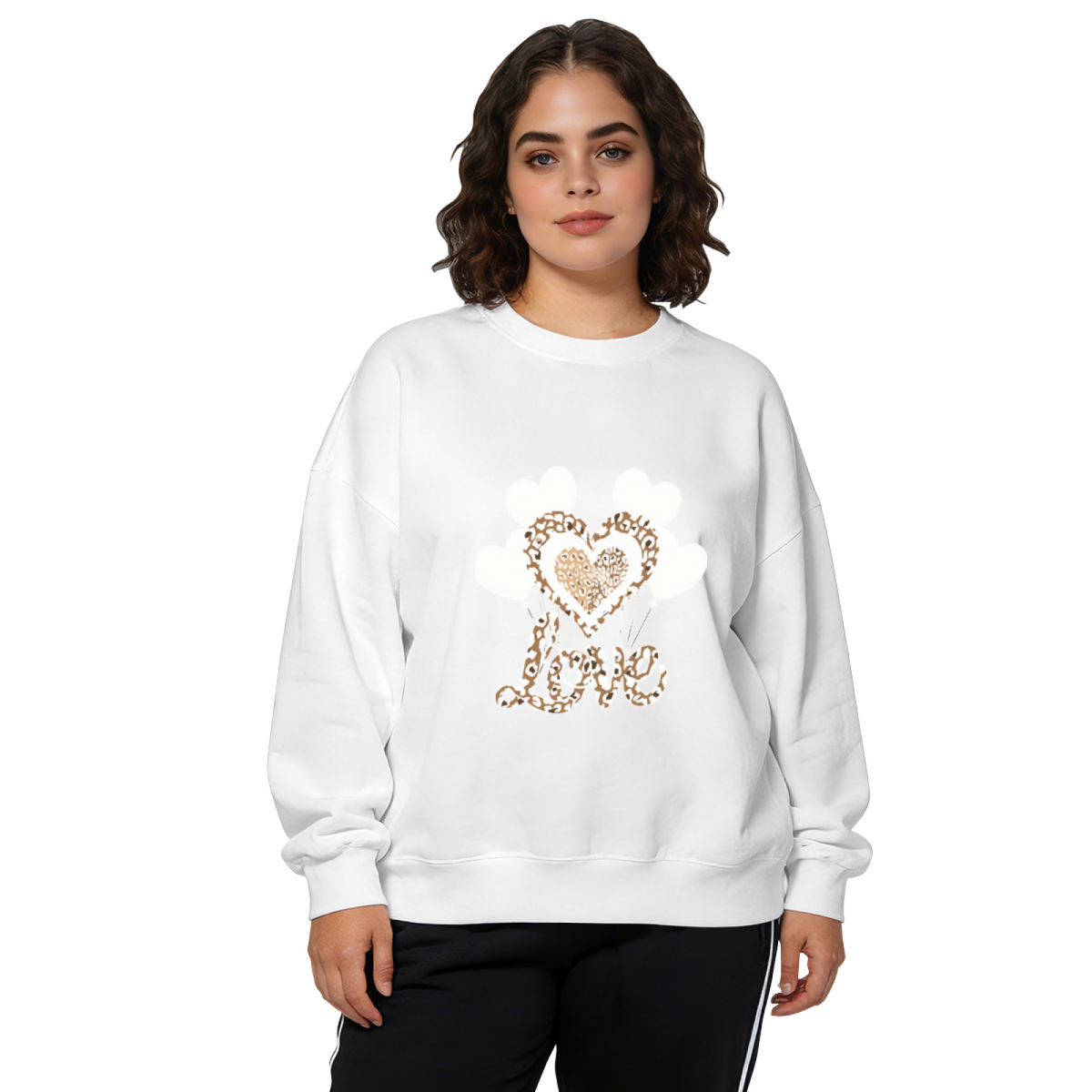 Leopard Print Love Heart Balloon Graphic Crewneck Sweatshirt