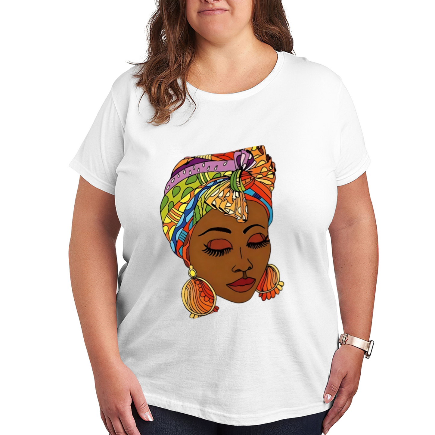 Bold Colorful African Queen Headwrap Afro Art Empowerment Black Tee