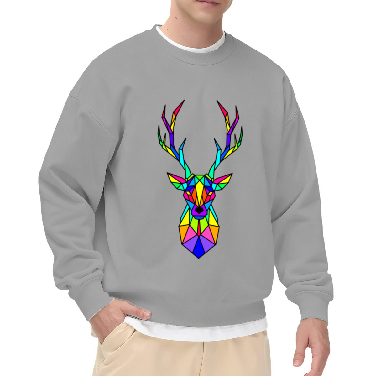 Vibrant Geometric Multicolor Stag Deer Head Art Crewneck Sweatshirt