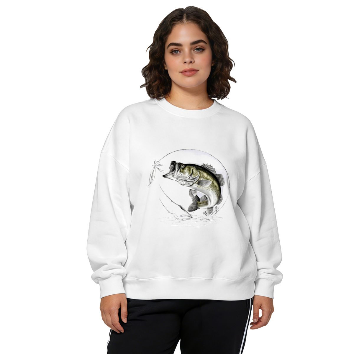 Cool Largemouth Bass Fishing Scene Graphic Crewneck Sweatshirt