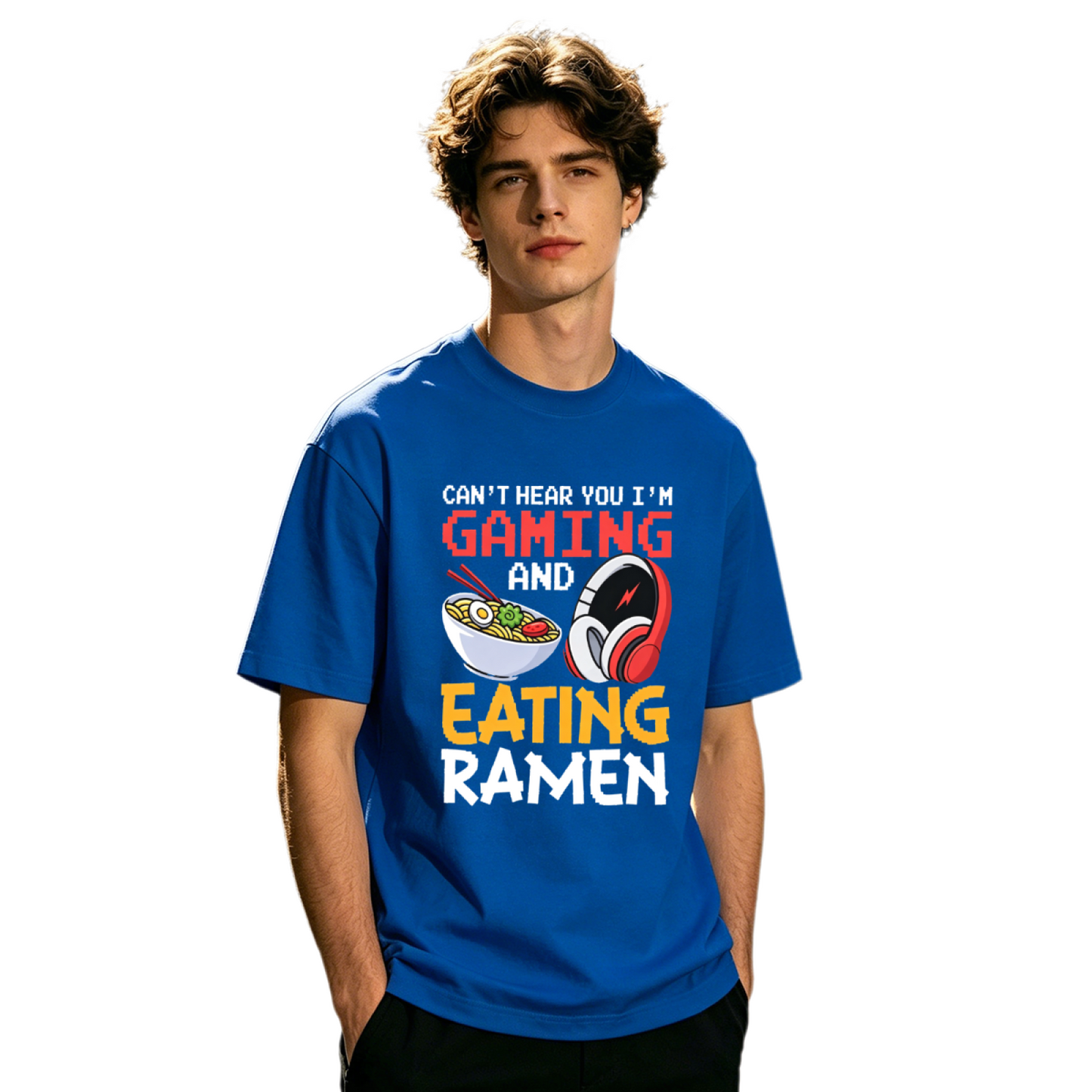 Men's Funny Gaming & Ramen Lover Pixel Art Casual Short Sleeve Tee
