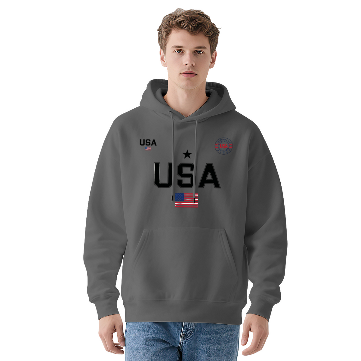 Patriotic USA Flag Badge Design Casual Hoodie