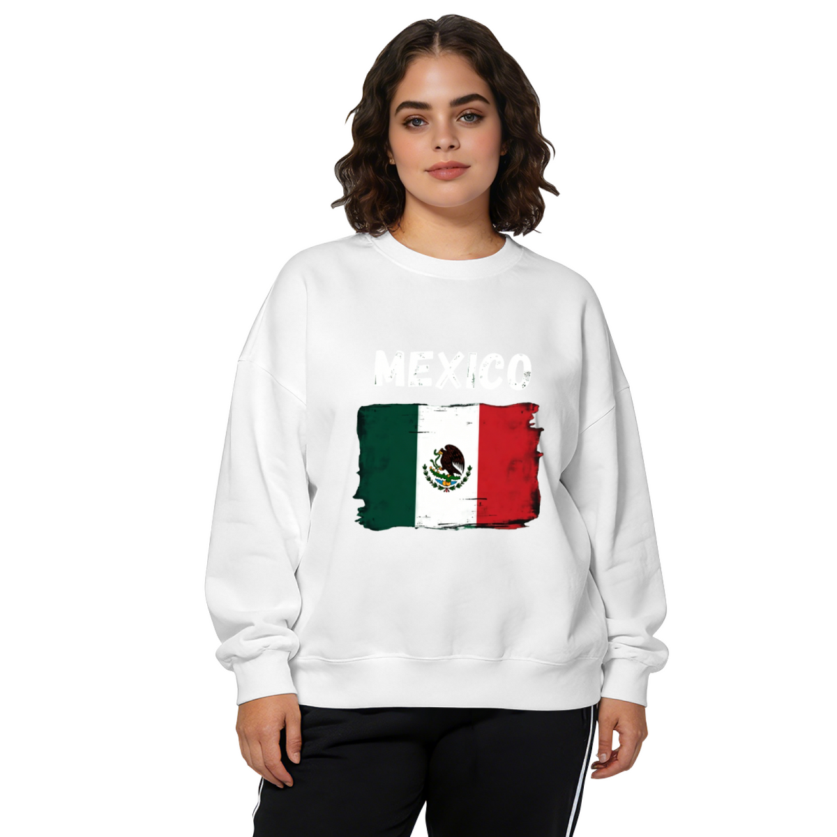 Vintage Distressed Mexico National Flag Print Crewneck Sweatshirt