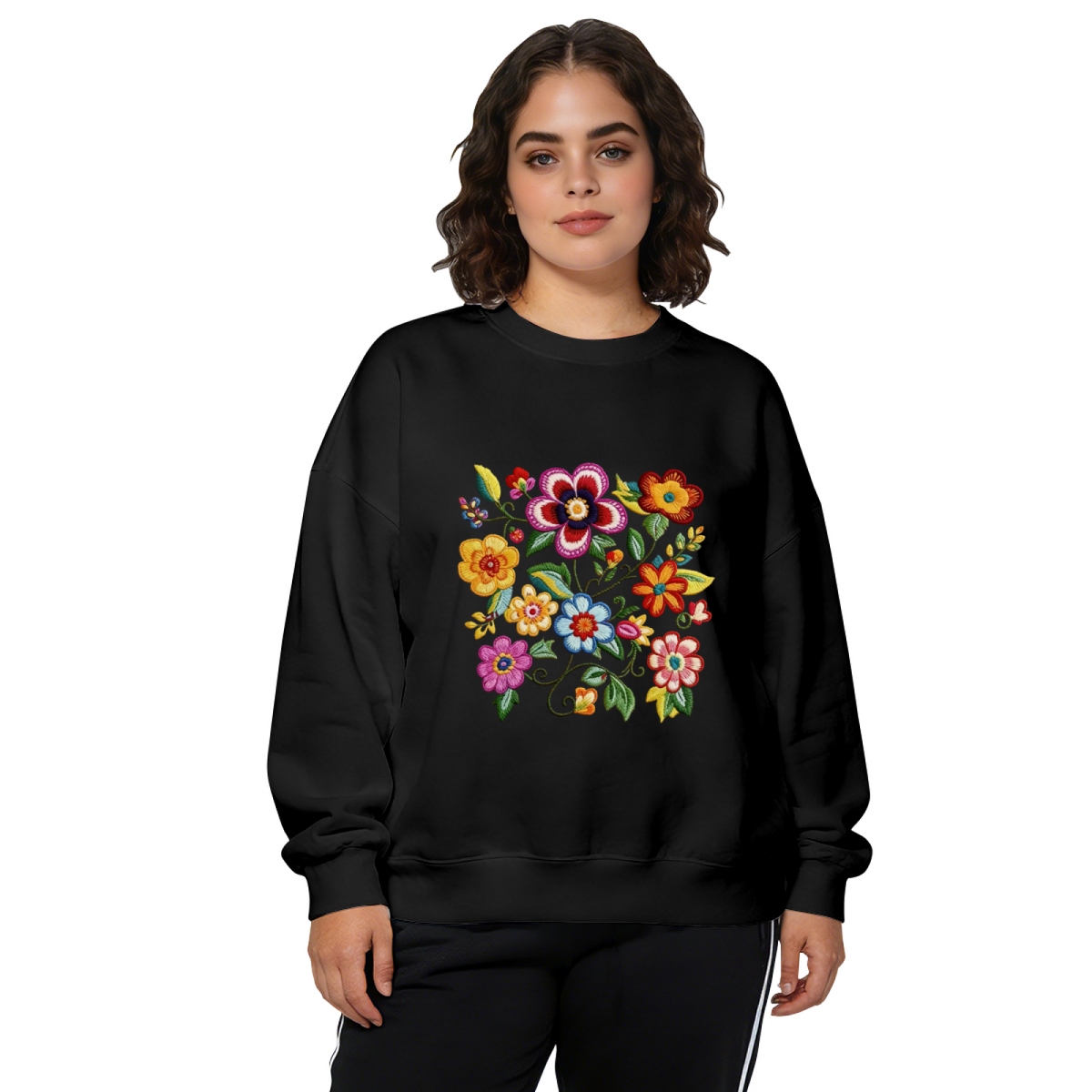 Vibrant Mexican Folk Floral Art Crewneck Sweatshirt