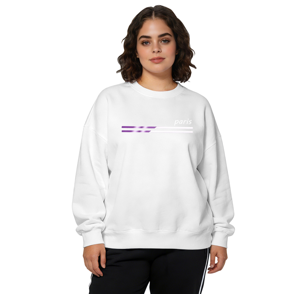 Minimal Paris Stripe Purple Accent Crewneck Sweatshirt