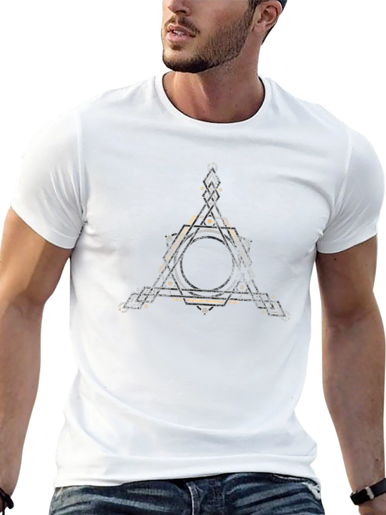 Geometric Triangle Graphic Black T-Shirt