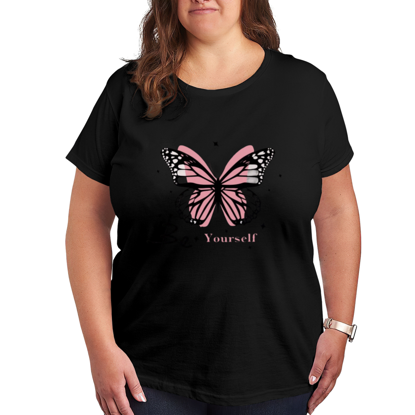 Be Yourself Pink Double Butterfly Star Aesthetic Self Love Graphic Tee