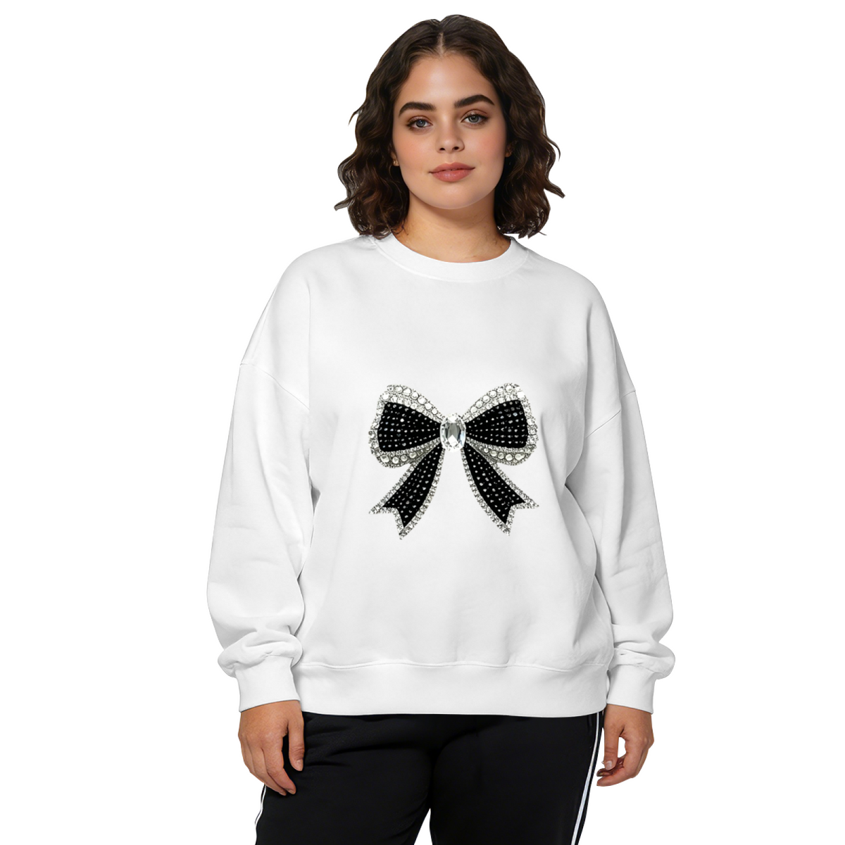 Sparkle Rhinestone?Look Bow Fashion Crewneck Sweatshirt