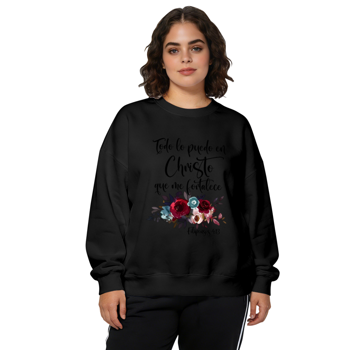 Todo Lo Puedo En Cristo Floral Bible Verse Crewneck Sweatshirt