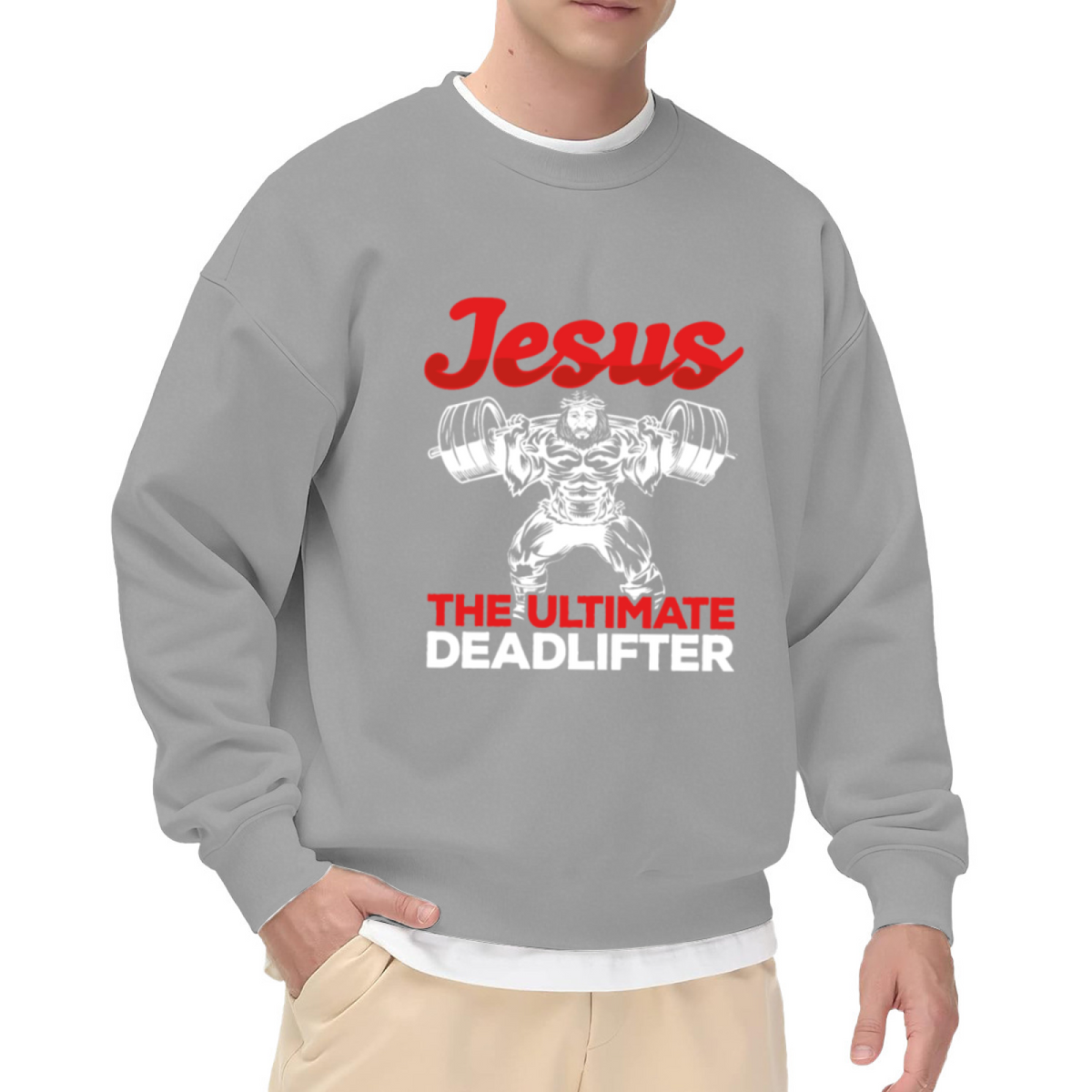 Jesus The Ultimate Deadlifter Faith Gym Crewneck Sweatshirt