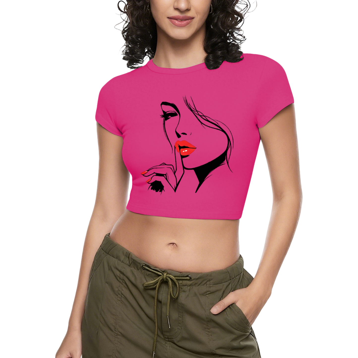 Cute Angel & Devil Sketch White Slim Crop Tee
