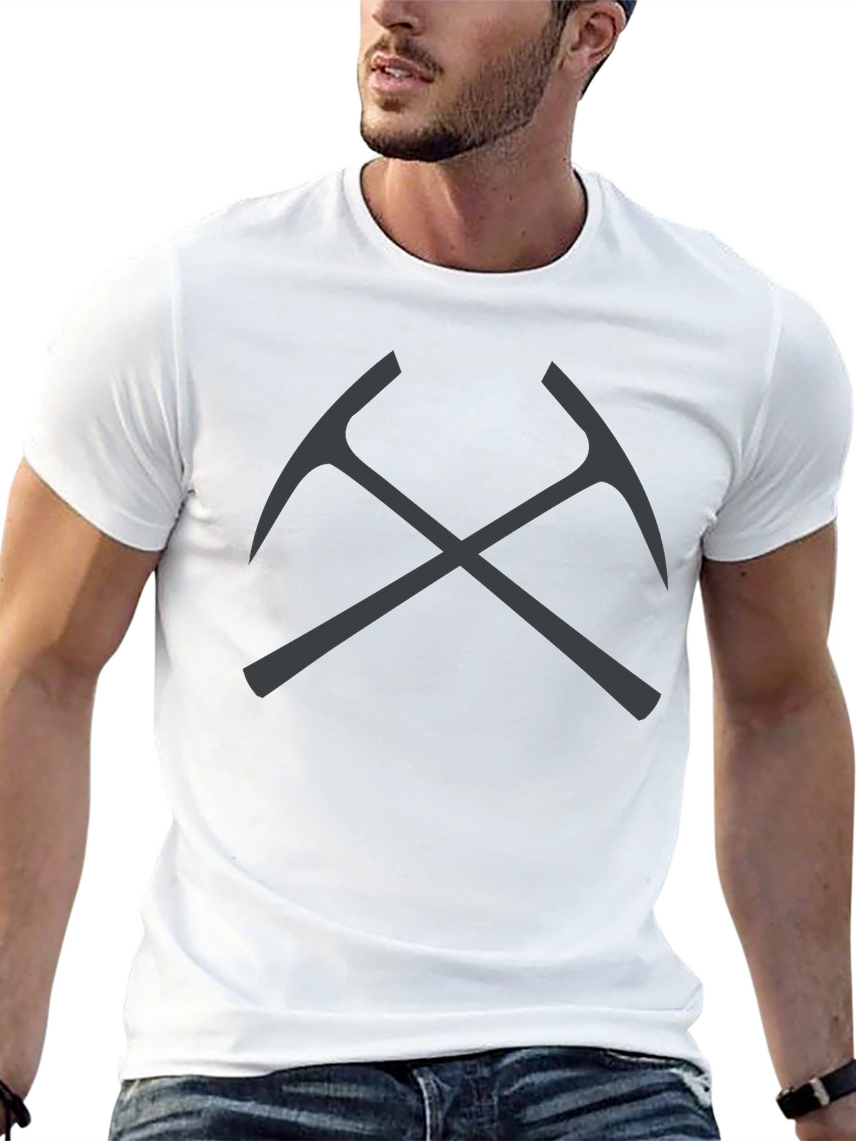 Crossed Pickaxes Graphic Tee - Black Cotton T-Shirt
